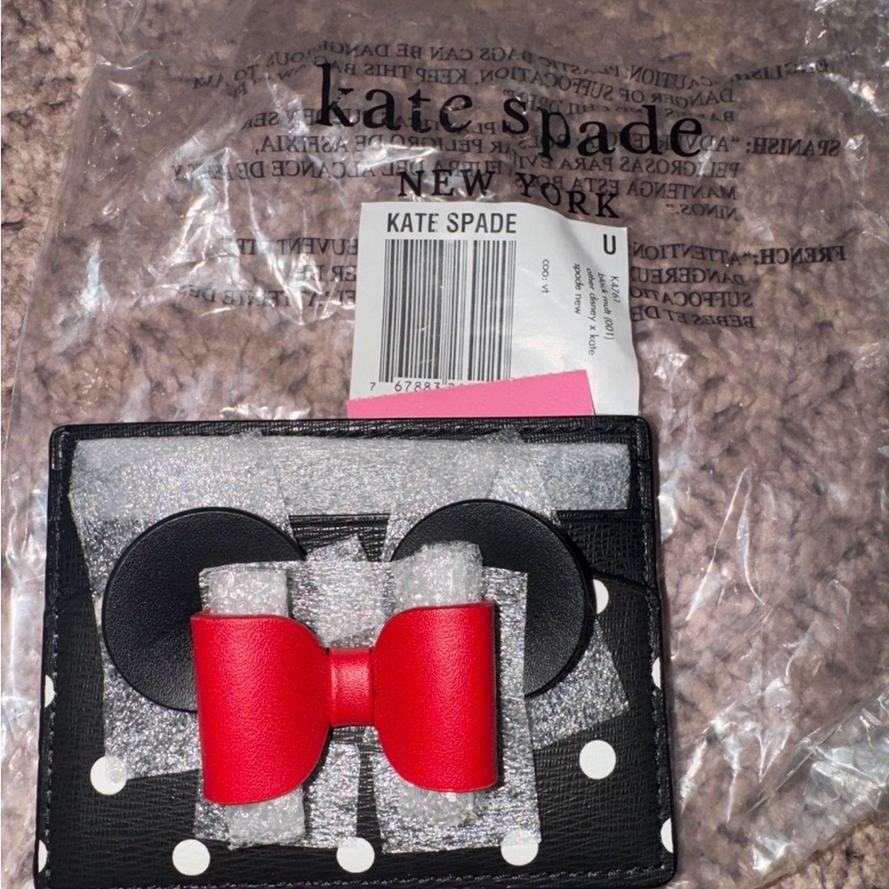 kate spade Kids Black & White Polka Dot Cardholder with Red Bow